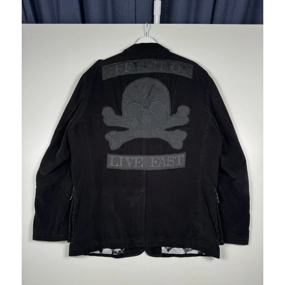 AFFLICTION Red Label Premium Blazer Corduroy Jacket Black Skulls Large (44-46)